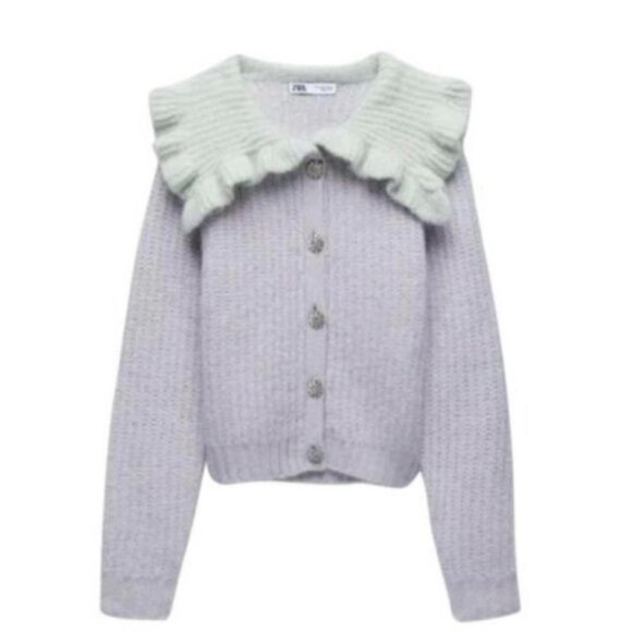 Zara Combination Bib Collar Knit Cardigan - Picture 1 of 10